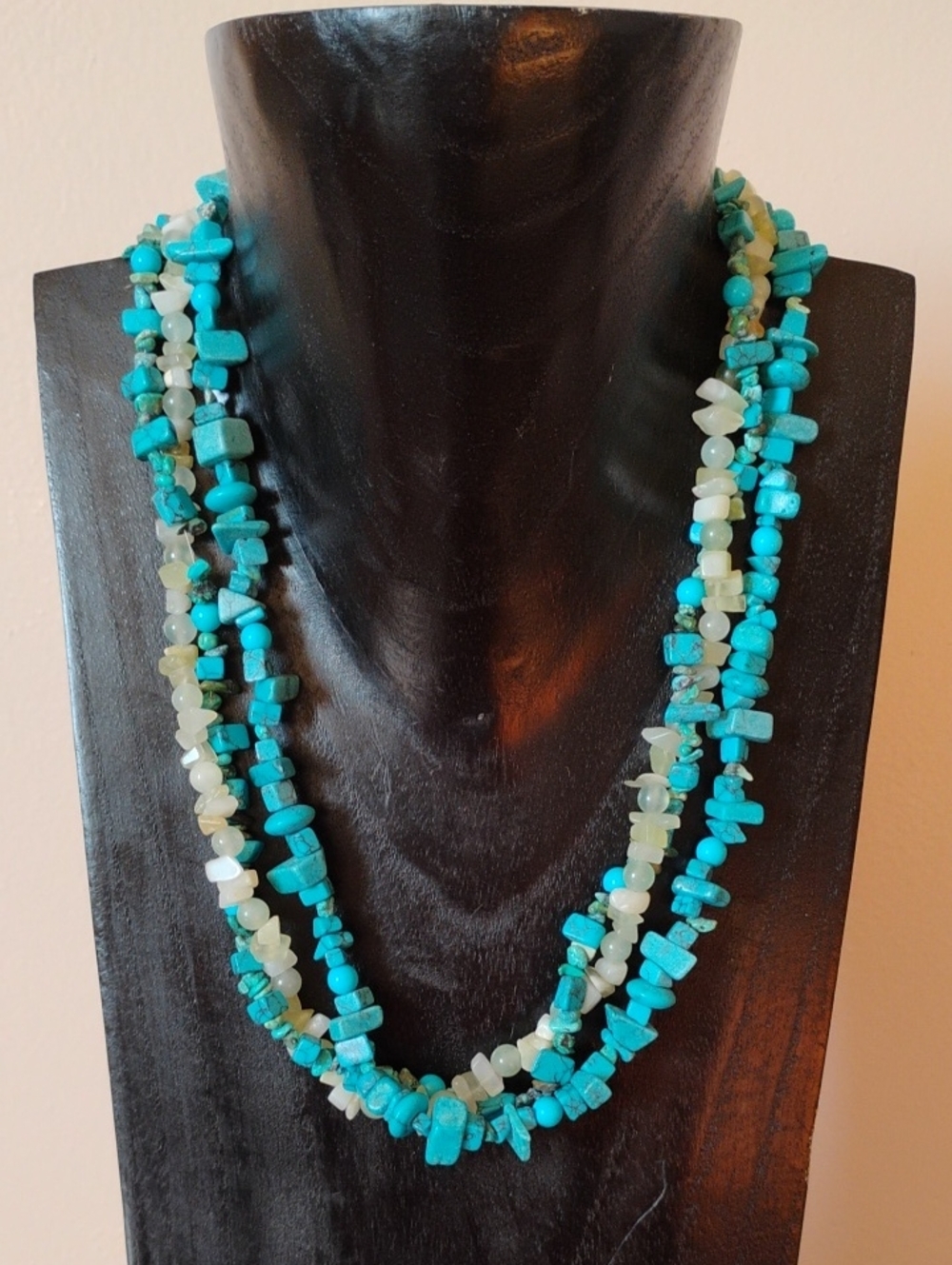 Multi Strand Turquoise Chip Necklace 20" Long with Hook Clasp